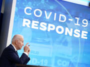 President Joe Biden speaks about the government's COVID-19 response, in the South Court Auditorium in the Eisenhower Executive Office Building on the White House Campus in Washington, Thursday, Jan. 13, 2022.