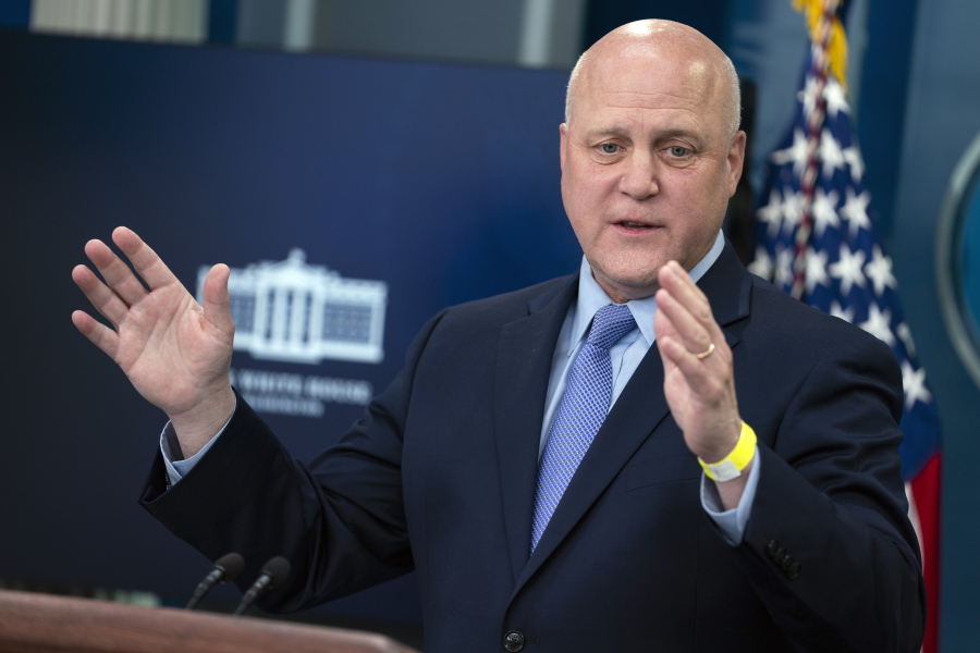 Infrastructure Implementation Coordinator Mitch Landrieu speaks during a press briefing at the White House, Tuesday, Jan. 18, 2022, in Washington. The Biden administration is issuing a guidebook to help federal, state and local government officials know how to access the nearly $1 trillion made available by the bipartisan infrastructure deal. Landrieu is supervising the infrastructure spending.