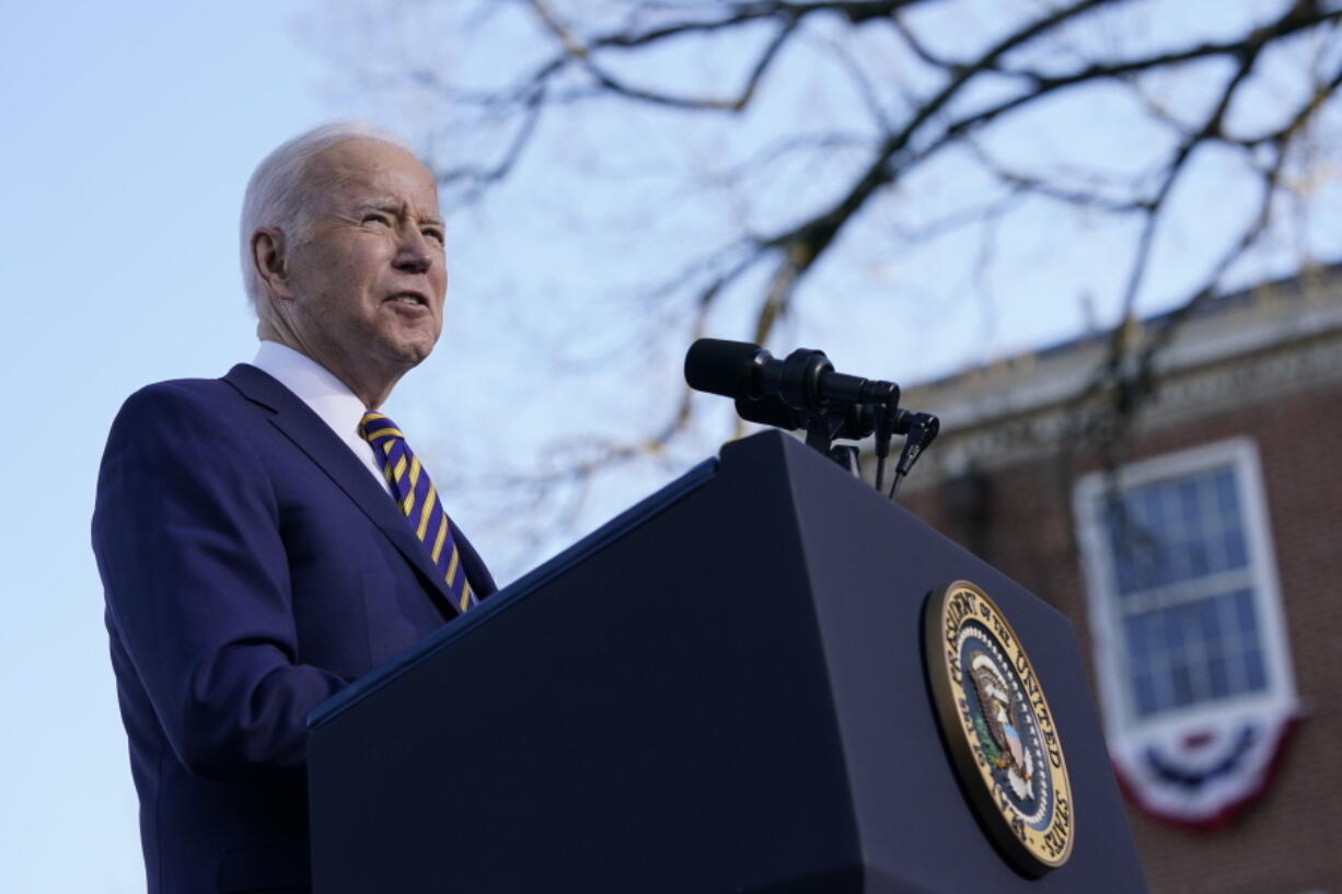 President Joe Biden speaks in support of changing the Senate filibuster rules to ensure the right to vote is defended, at Atlanta University Center Consortium, on the grounds of Morehouse College and Clark Atlanta University, Tuesday, Jan. 11, 2022, in Atlanta.