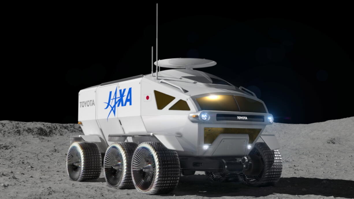 This graphic illustration provided by Toyota Motor Corp. shows a vehicle called "Lunar Cruiser" to explore the lunar surface. Toyota is working with Japan's space agency on the Lunar Cruiser to explore the lunar surface, with ambitions to help people live on the moon by 2040 and then go live on Mars, company officials said Friday, Jan. 28, 2022. (Toyota Motor Corp.