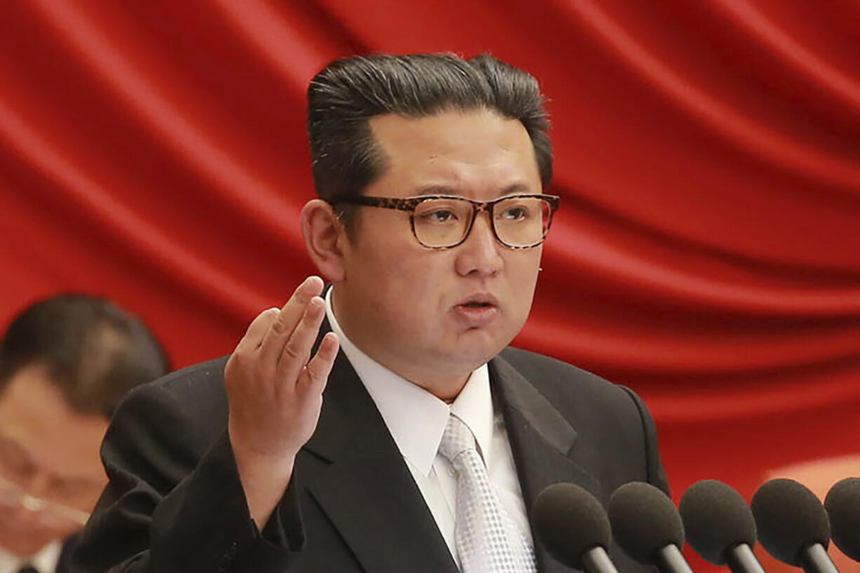 FILE - In this photo taken during Dec. 27 - Dec. 31, 2021 and provided on Jan. 1, 2022 by the North Korean government, North Korean leader Kim Jong Un attends a meeting of the Central Committee of the ruling Workers' Party in Pyongyang, North Korea. North Korea fires projectile into sea in the fourth launch this month, South Korea says on Monday, Jan. 17, 2022. Independent journalists were not given access to cover the event depicted in this image distributed by the North Korean government. The content of this image is as provided and cannot be independently verified.
