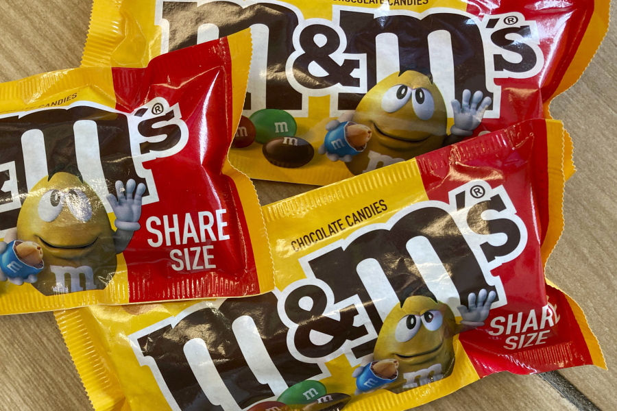 M&M's candy is seen in Nashville, Tenn., Friday, Jan. 21, 2022. Candy maker Mars is giving a makeover to its six M&M's characters as a way to promote inclusivity.