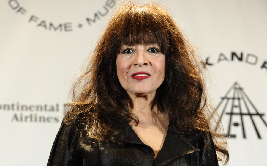 FILE - Ronnie Spector appears in the press room after performing at the Rock and Roll Hall of Fame induction ceremony on March 15, 2010, in New York. Spector, the cat-eyed, bee-hived rock 'n' roll siren who sang such 1960s hits as "Be My Baby," "Baby I Love You" and "Walking in the Rain" as the leader of the girl group the Ronettes, has died. She was 78.