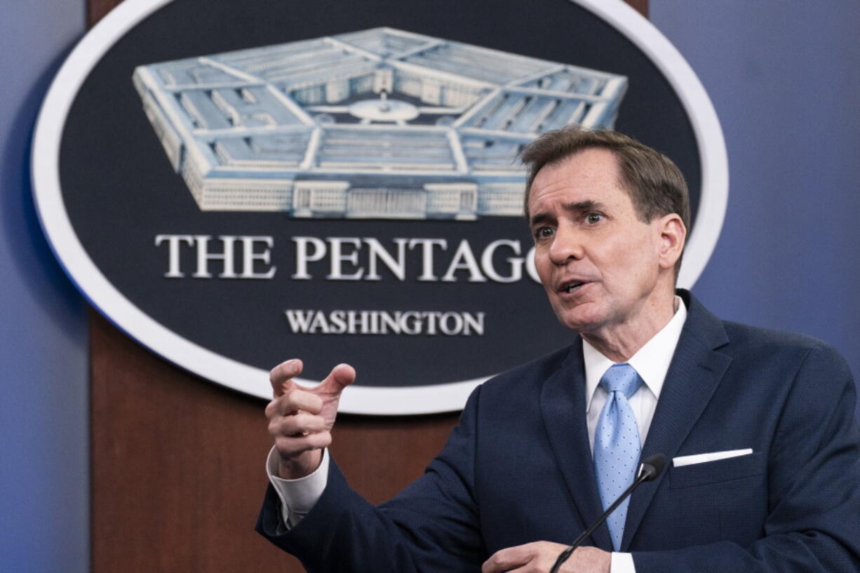 Pentagon spokesman John Kirby speaks during a media briefing at the Pentagon, Tuesday, Jan. 4, 2022, in Washington.