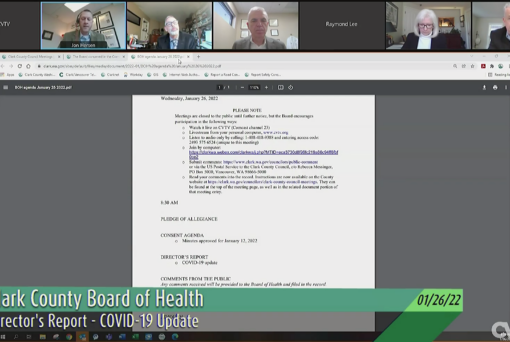 A screenshot from the Clark County Board of Health meeting on Jan. 26.