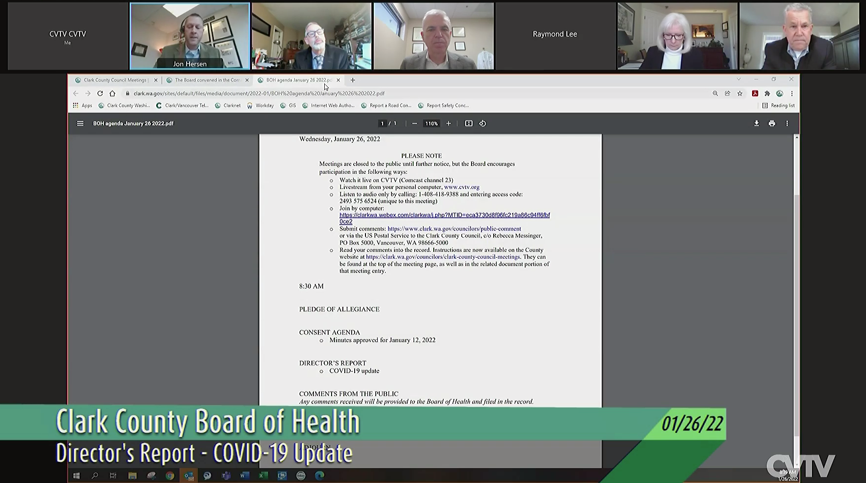 A screenshot from the Clark County Board of Health meeting on Jan. 26.