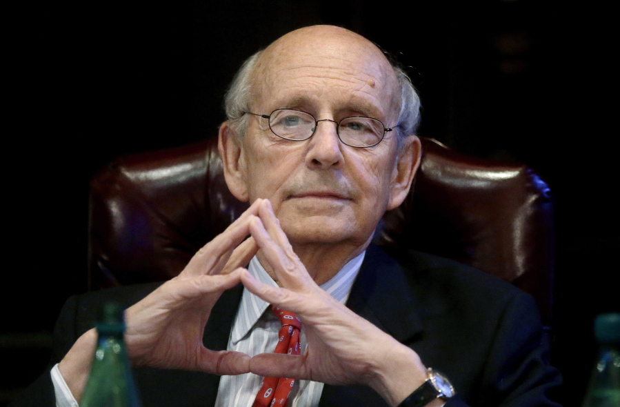 FILE - Supreme Court Associate Justice Stephen Breyer listens during a forum at the French Cultural Center in Boston, Feb. 13, 2017. Breyer is retiring, giving President Joe Biden an opening he has pledged to fill by naming the first Black woman to the high court, two sources told The Associated Press Wednesday, Jan. 26, 2022.