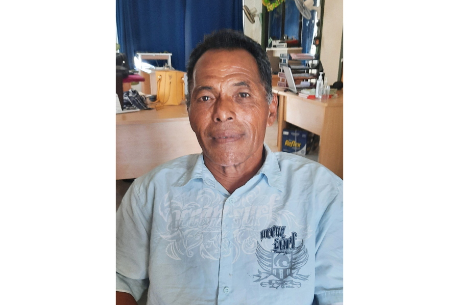 This photo provided by Broadcom Broadcasting shows Lisala Folau in Tonga. The incredible story of Folau, a retired carpenter who survived overnight in the ocean after the Tonga tsunami swept him out to sea, appeared to fit with events at the time, a New Zealand diplomat said Friday, Jan. 21, 2022.