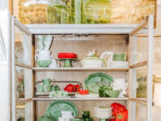 Cabbage plates make for a great cabinet display when they are off the table.