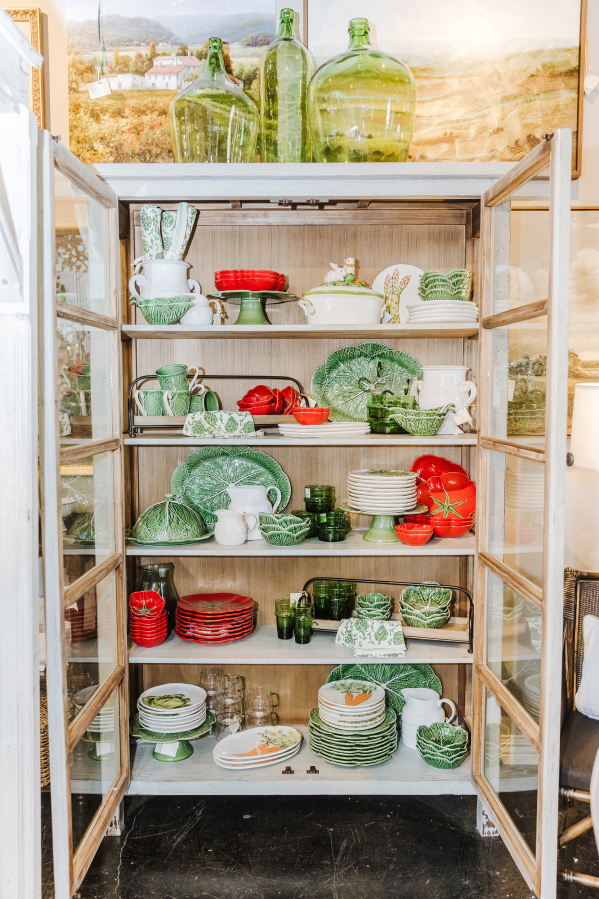 Cabbage plates make for a great cabinet display when they are off the table.