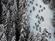 Skiers compete on March 14, 2018, during the first stage of the Pierra Menta ski mountaineering competition in Areches-Beaufort.