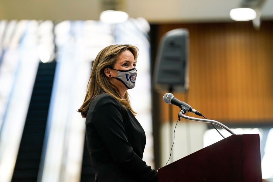 Michigan Secretary of State Jocelyn Benson speaks during a news conference in Detroit in 2020.