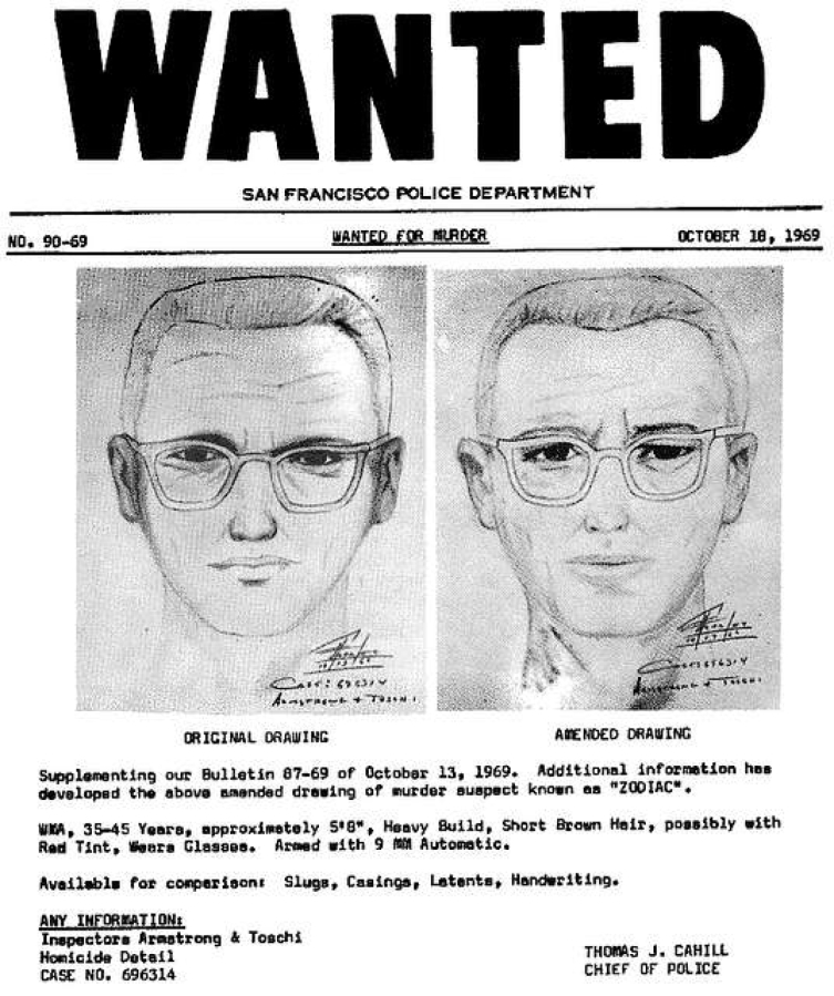 The 1969 wanted posted for the Zodiac Killer.