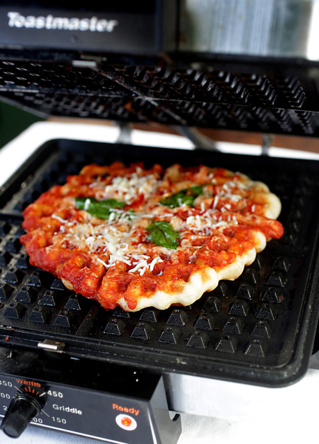Waffled margherita pizza, made in a waffle maker. (Photos by Hillary Levin/St.