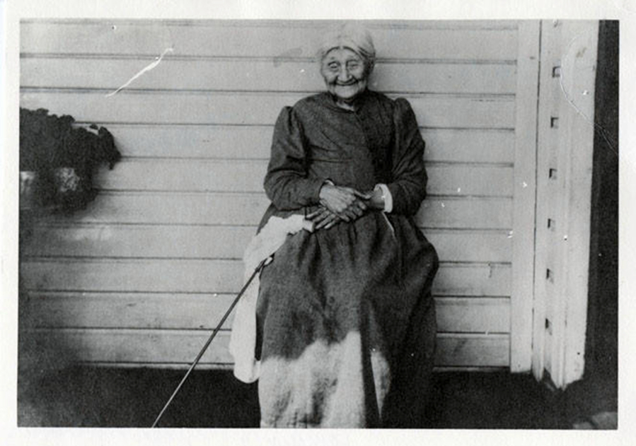 This portrait of Betsy Ough was snapped shortly before her death in 1911. She lived a long life around Washougal. With her husband, Richard, she helped found the town. Her 50-year marriage produced six children. Sometimes locals called her Princess White Wing. Although most Indigenous chiefs didn't hold hereditary positions, their daughters were often called princesses following European lineage titles.