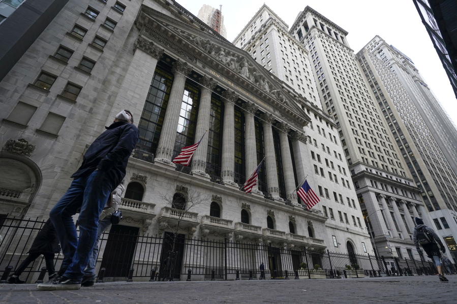 The New York Stock Exchange is seen in New York, Thursday, Feb. 24, 2022. Markets are opening mostly higher on Wall Street Friday after a wild ride a day earlier. The S&P 500 added 0.4 percentin the early going, following even bigger gains in Europe.