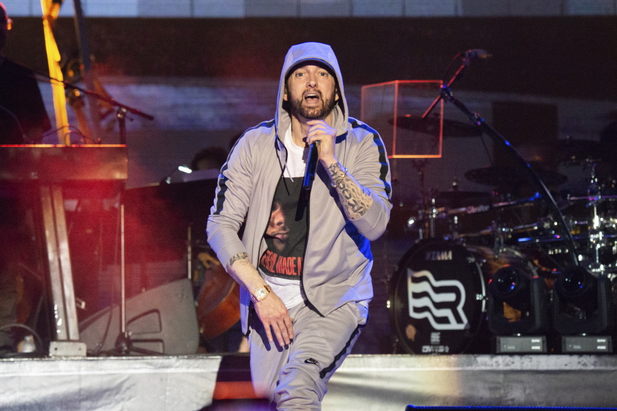 Eminem performs at the Bonnaroo Music and Arts Festival in 2018. Eminem is among this year's first time nominees for induction into the Rock & Roll Hall of Fame.