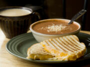 Grilled cheese sandwich, tomato bisque soup and coffee at the Rosemary Cafe in2012.