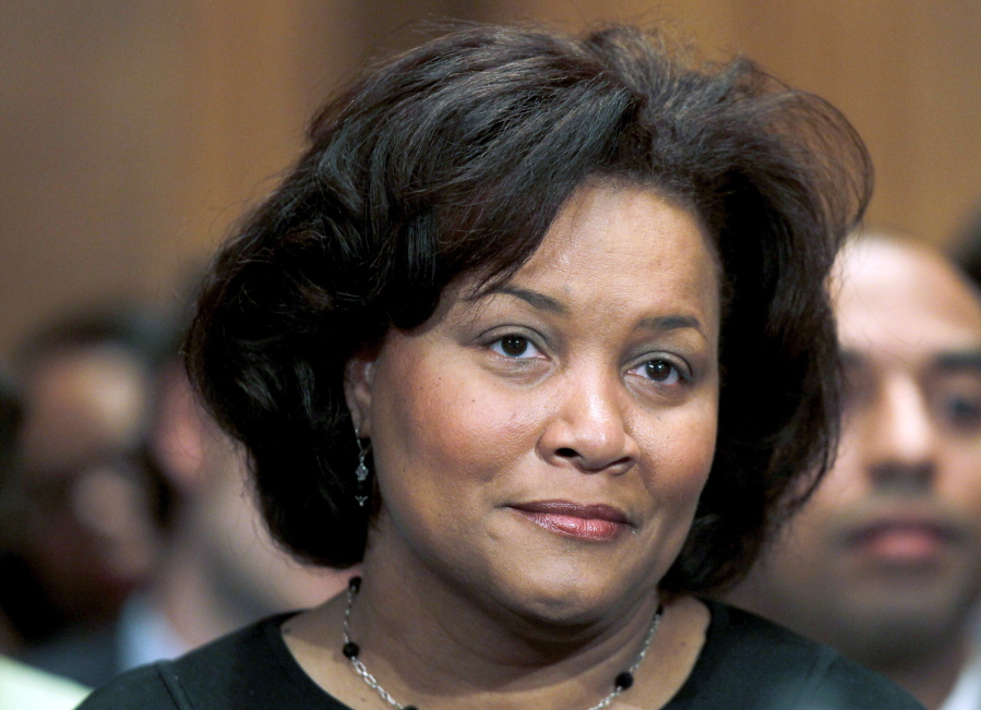FILE - Judge J. Michelle Childs, who was nominated by President Barack Obama to the U.S. District Court, listens during her nomination hearing before the Senate Judiciary Committee on Capitol Hill in Washington, April 16, 2010.