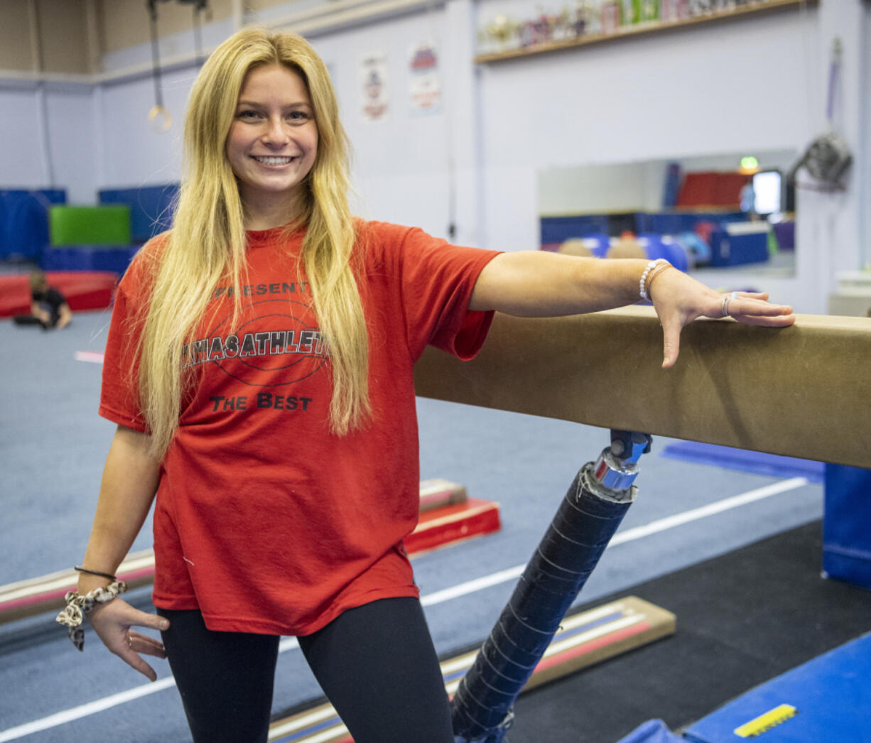 *LEADOPTION* Camas High School sophomore gymnast Hallie Kempf stands for a portrait Tuesday, March 8, 2022, at Vancouver Elite Gymnastics Academy. Kempf is The Columbian?s All-Region gymnast of the year.