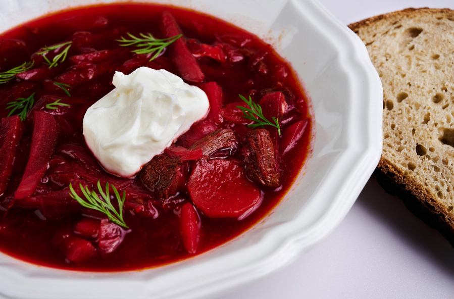 Borsch topped with a dollop of sour cream and dill. (Colter Peterson/St.