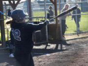 Skyview's Maddie Milhorn belts a home run during Skyview's 20-5 win over Hockinson on Tuesday, March 22, 2022.
