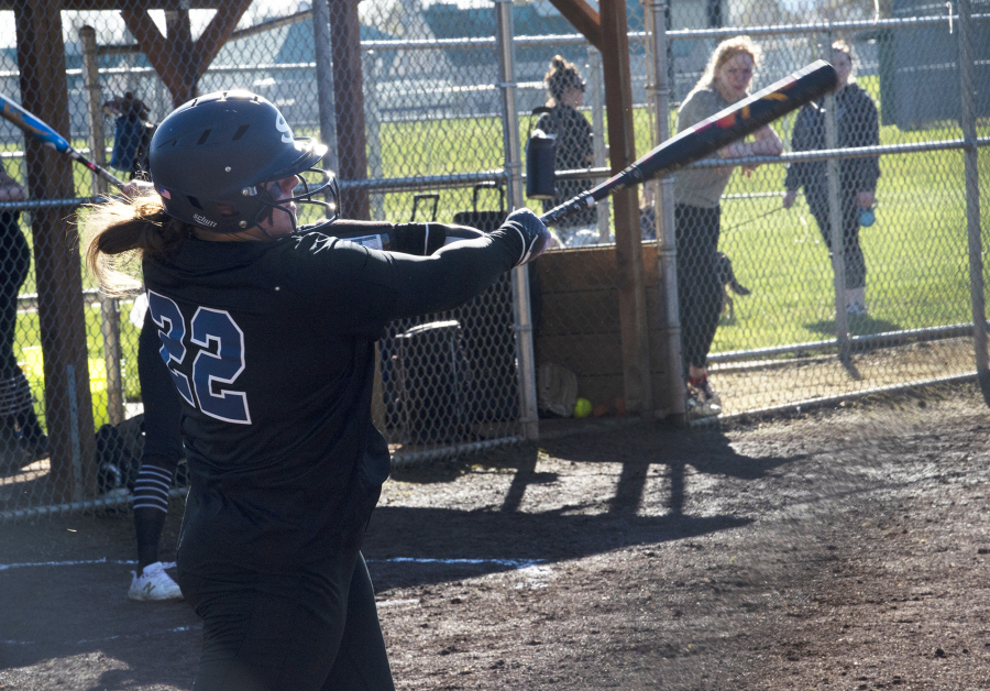 Skyview's Maddie Milhorn belts a home run during Skyview's 20-5 win over Hockinson on Tuesday, March 22, 2022.