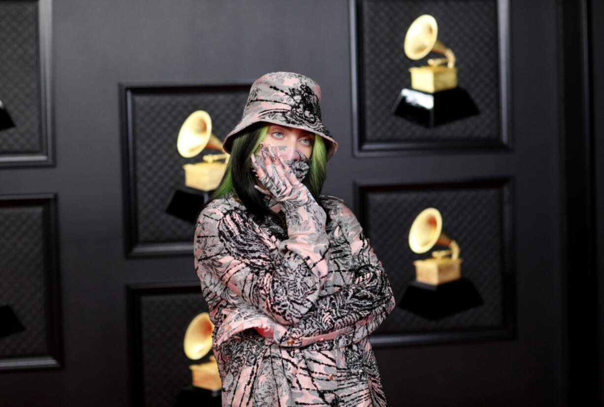 Billie Eilish on the red carpet at the 63rd Annual Grammy Awards at the Los Angeles Convention Center in 2021. (Jay L.
