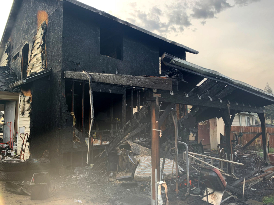 A house was damaged after it caught fire early Sunday morning in Hazel Dell. A man was taken to a Portland hospital for treatment of burns; both residents were displaced.