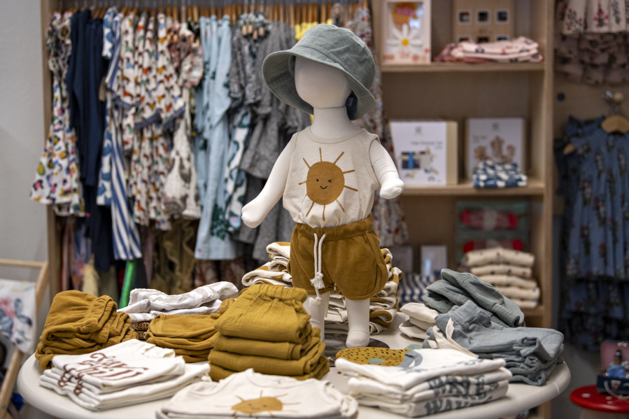 A display of summertime clothing for children is seen at Lyon & Pearle.