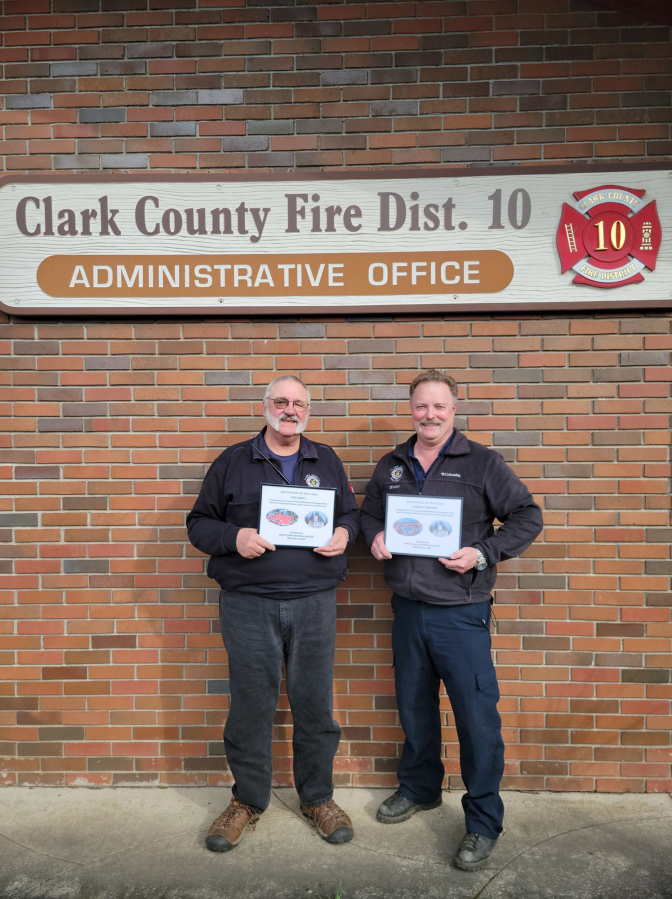 Sam Arola and Gordon Brooks of Clark County Fire District 10 were named as the North Clark Historical Museum's 2022 Citizens of the Year at the museum's annual membership meeting in February. They were recognized for their commitment to the fire department and community.