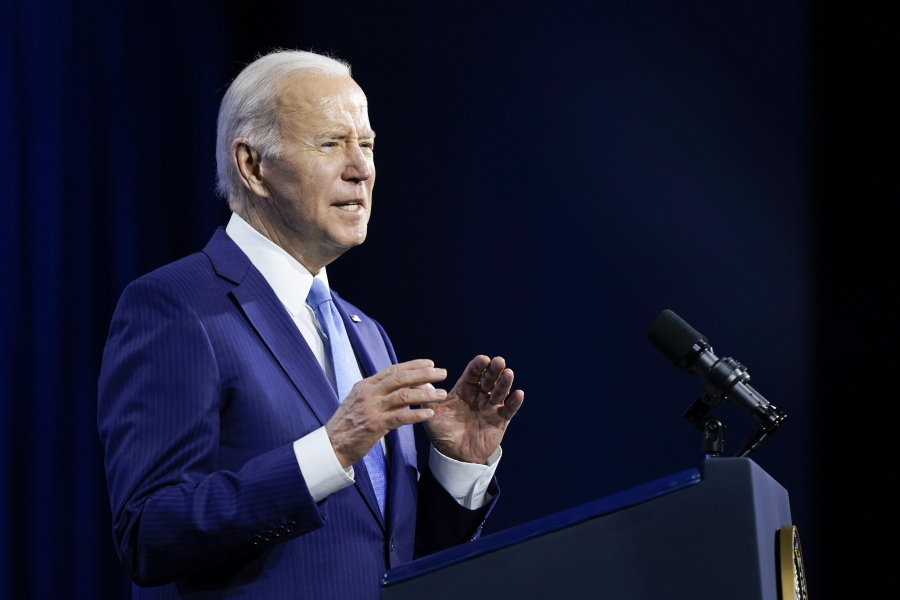 President Joe Biden speaks at the National League of Cities Congressional City Conference, Monday, March 14, 2022, in Washington.