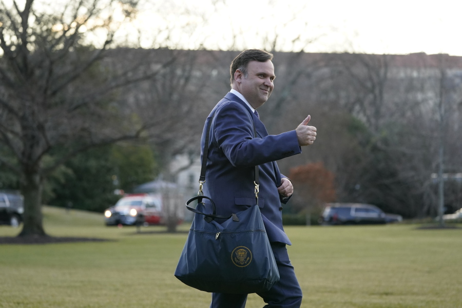 FILE - White House social media director Dan Scavino walks to board Marine One on the South Lawn of the White House, Wednesday, Jan. 20, 2021, in Washington. The House committee investigating the Jan. 6 attack on the U.S. Capitol is pushing ahead with contempt charges against former Trump advisers Peter Navarro and Dan Scavino in response to their monthslong refusal to comply with subpoenas.