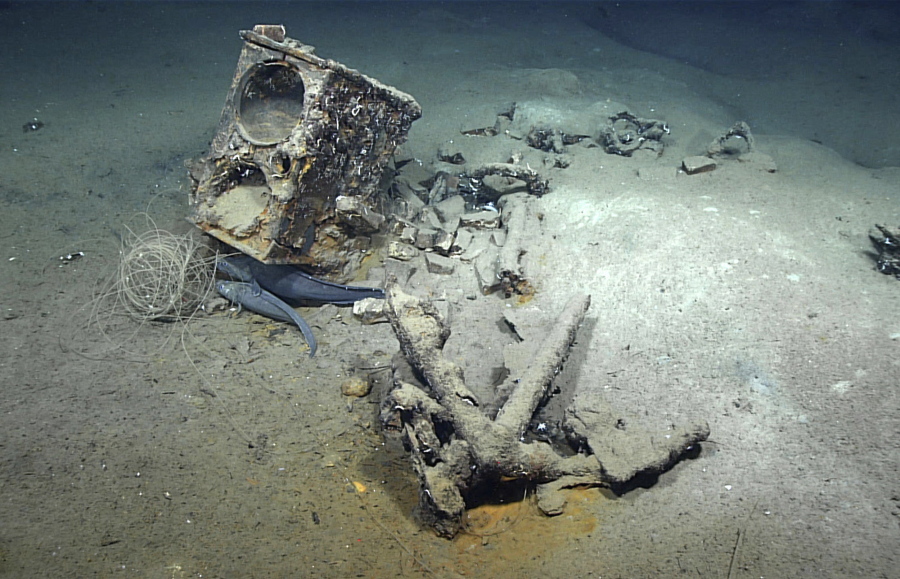 This image taken by NOAA Ocean Exploration in February 2022 shows what researchers believe to be the wreck of the only whaling ship known to have sunk in the Gulf of Mexico. The two-masted brig Industry went down in 1836 about 70 miles from the mouth of the Mississippi River.