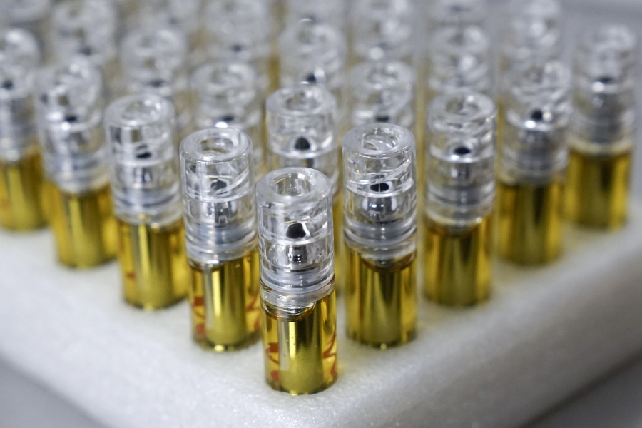 True North Collective vape cartridges are shown in Jackson, Mich., Wednesday, March 2, 2022.