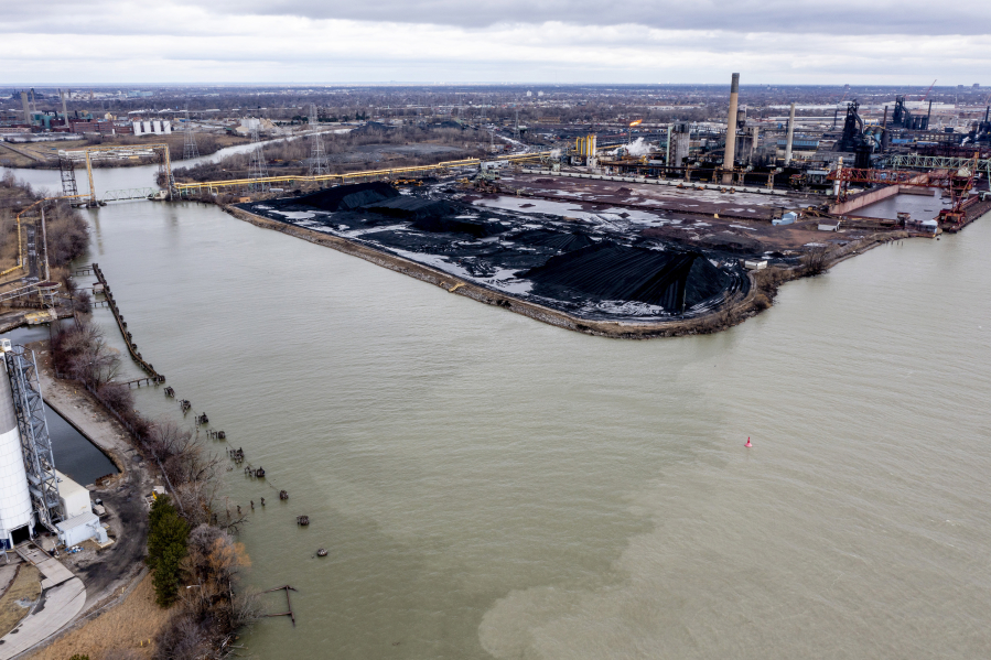 The Rouge River flows past Zug Island and out into the Detroit River, near River Rouge, March 24, 2022.