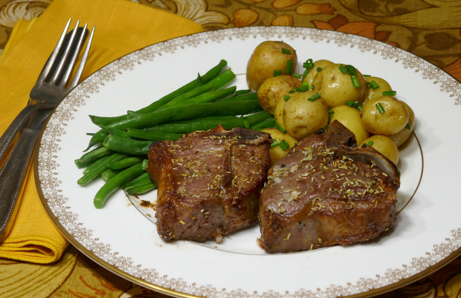 Lamb and baby green beans with new potatoes.