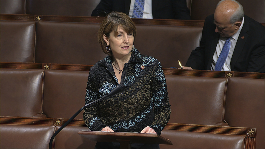 Rep. Cathy McMorris Rodgers, R-Wash., speaks April 23, 2020, on the floor of the House of Representatives at the U.S. Capitol in Washington. The Eastern Washington Republican hosted a roundtable discussion on fentanyl this week.