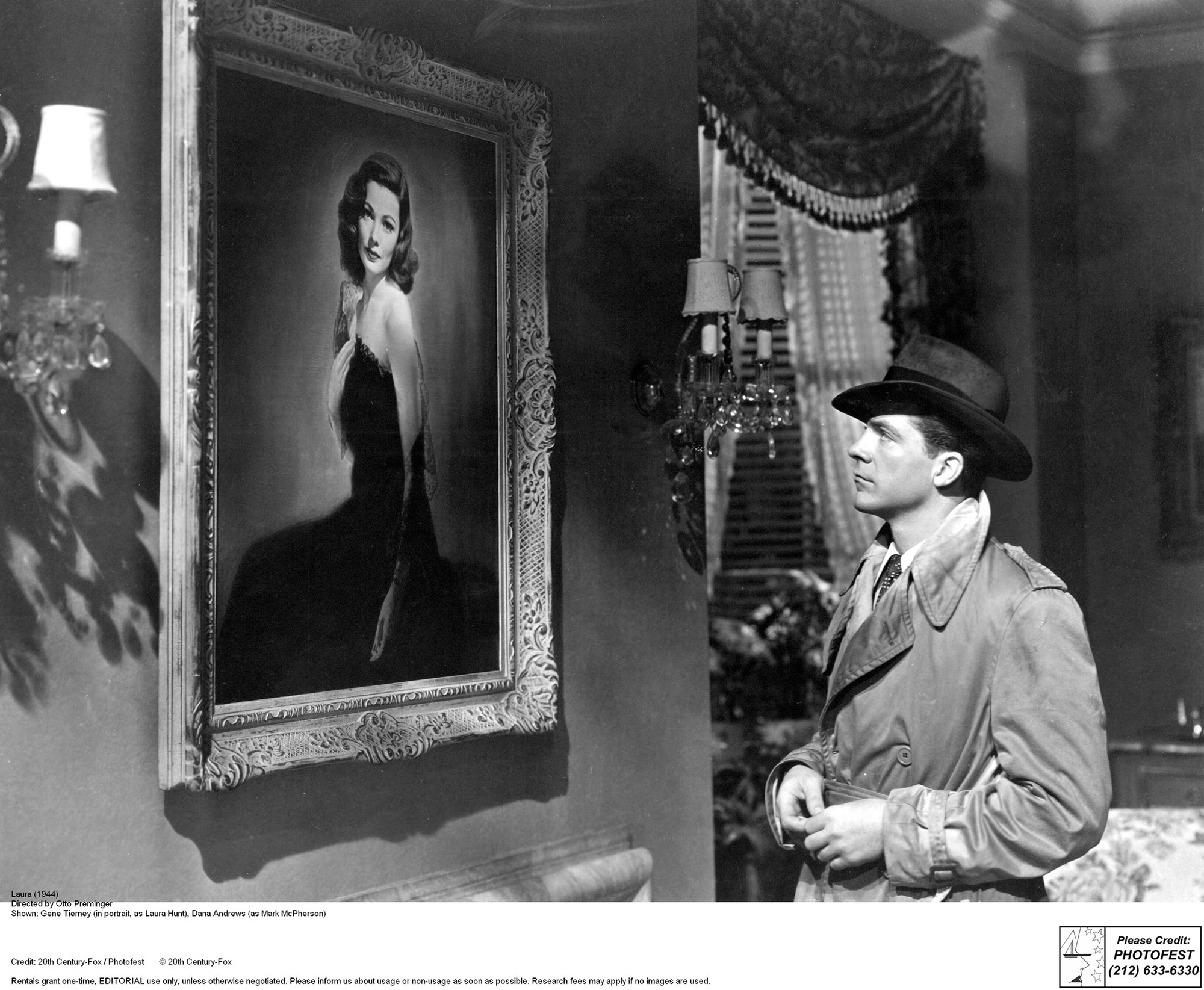 Who was she ... or is she? Dana Andrews contemplates the mystery of Laura in the 1944 film noir by Otto Preminger.