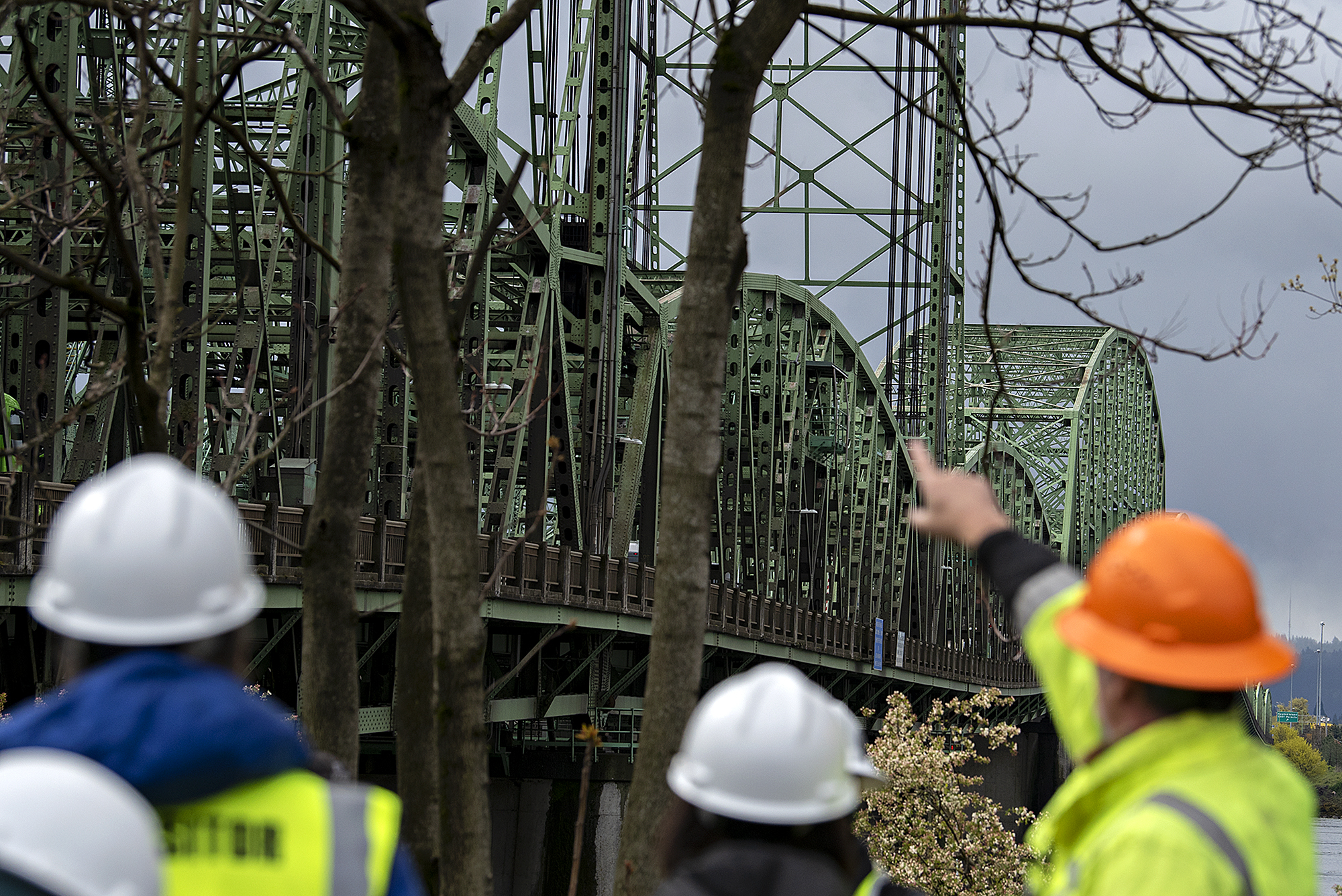 U.S. Senator Maria Cantwell tours the Interstate Bridge on Wednesday morning, April 13, 2022. Sen. Cantwell discussed the national infrastructure investments that could help fund a replacement bridge during the visit.