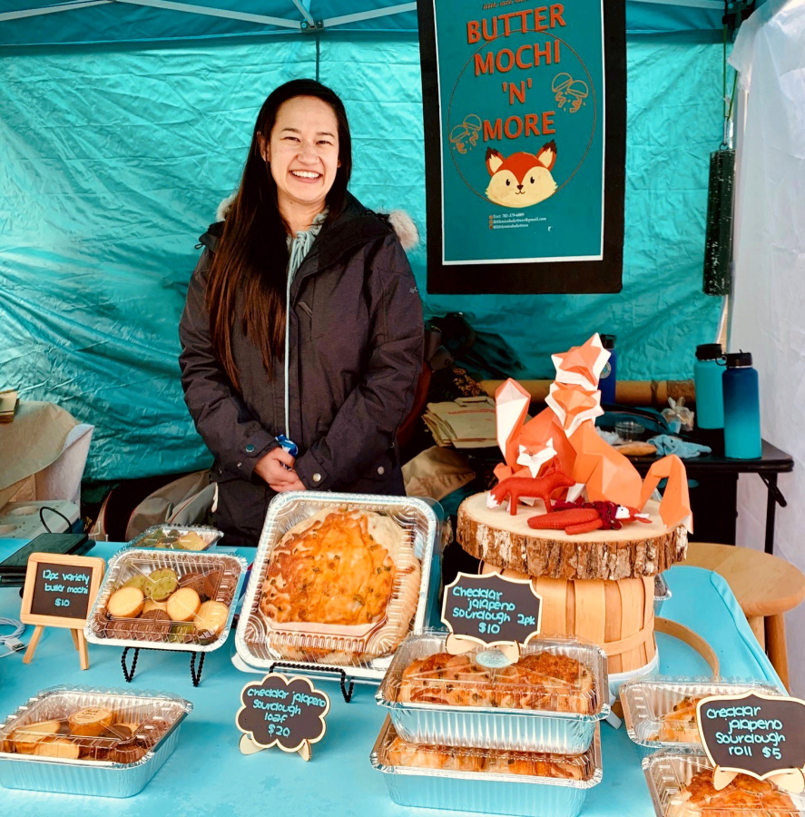 Elizabeth Sebastian of Little Miss Baketress sells butter mochi at the Vancouver Farmers Market.