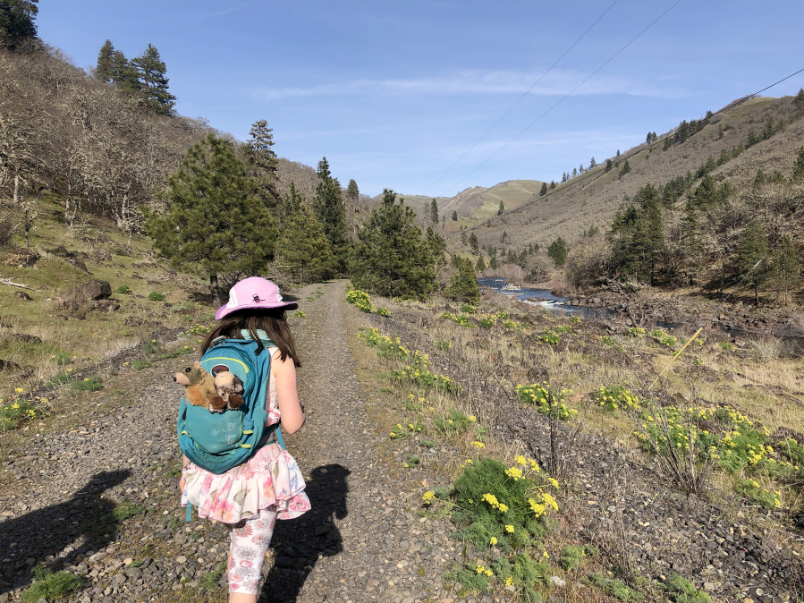 Jessica Becker's hiking adventures with her husband and young daughter (here trucking along the Klickitat Rail Trail) prompted her to write a series of "Little Feet Hiking" guidebooks for parents.