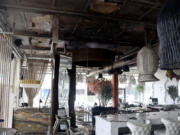 The scorched interior of Diosa, a new Mexican restaurant that was scheduled to open in downtown Vancouver next week. Fire Marshal Heidi Scarpelli said the Thursday afternoon fire was caused by sparks from unpermitted pyrotechnic machines igniting a decoration on the ceiling of the restaurant.