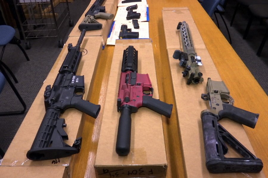 FILE - This Nov. 27, 2019, file photo shows "ghost guns" on display at the headquarters of the San Francisco Police Department in San Francisco. The Biden administration is expected to come out within days with its long-awaited ghost gun rule. The aim is to rein in privately made firearms without serial numbers. They're increasingly cropping up at crime scenes across the U.S. Three people familiar with the matter tell The Associated Press the rule could be released as soon as Monday, April 11,2022. They could not discuss the matter publicly and spoke to AP on condition of anonymity.