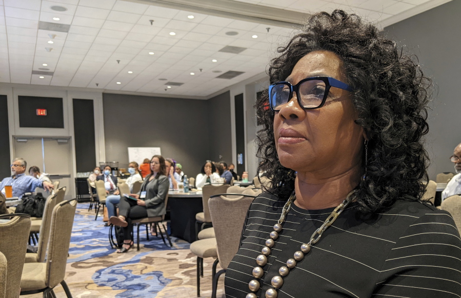 Beverly Wright, a conference co-founder and member of the White House Environmental Justice Advisory Council, listens to a presentation at the HBCU Climate Change Conference in New Orleans, Friday, April 15, 2022.
