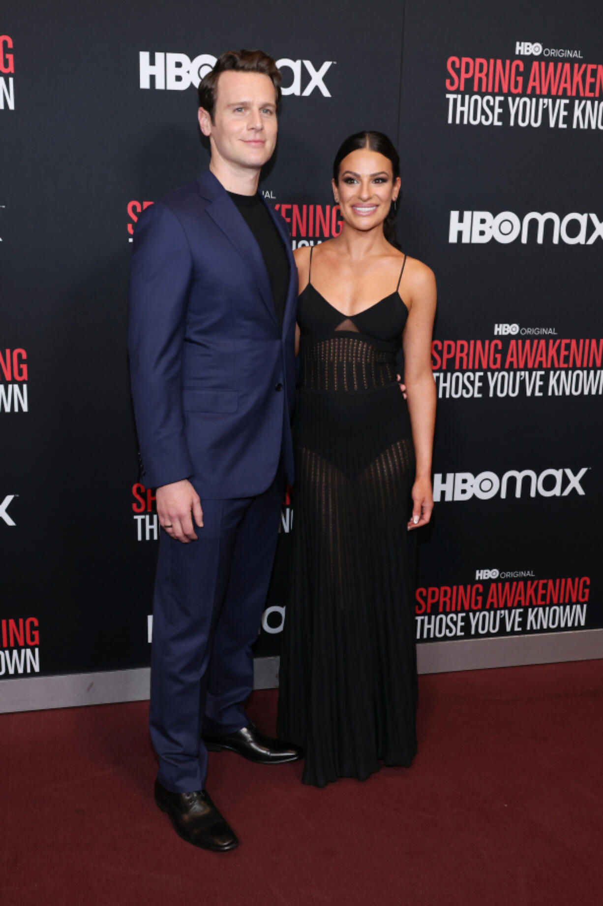 Jonathan Groff and Lea Michele attend the premiere of "Spring Awakening: Those You've Known" at Florence Gould Hall on April 25  in New York.