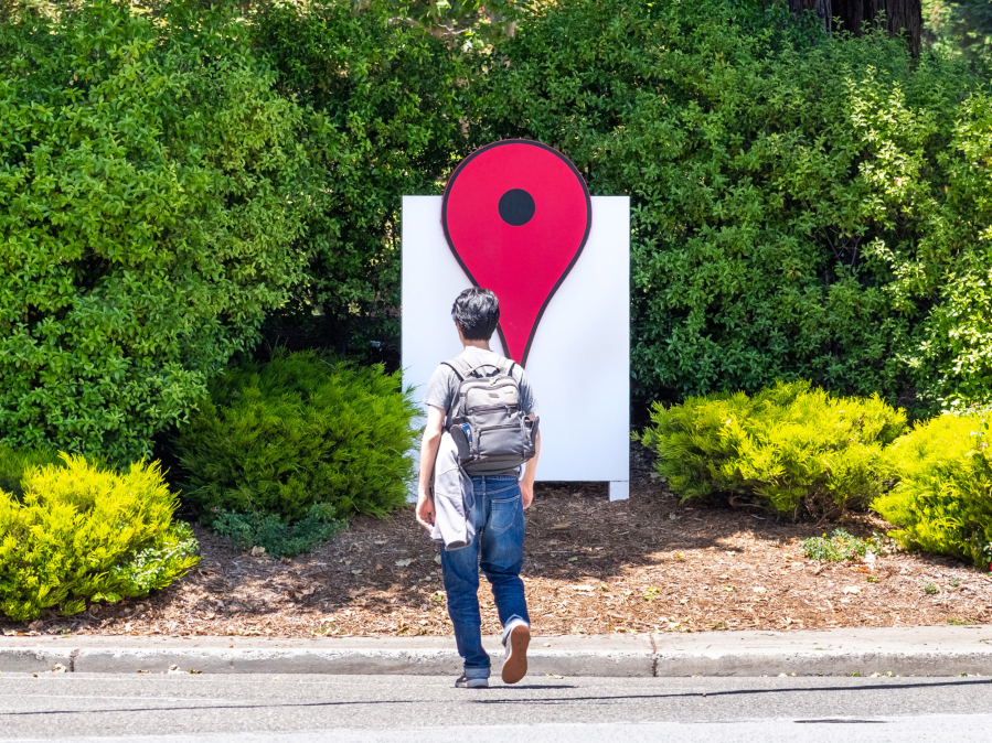 The Google Maps Icon near their offices in the Google campus in Silicon Valley in June 2019. Google Maps is one of several services that will be upgraded.