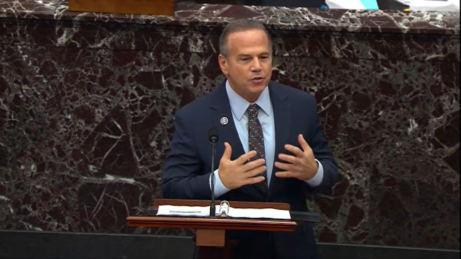 In this screenshot taken from a congress.gov webcast, Impeachment Manager Rep. David Cicilline, D-R.I., speaks on the third day of former President Donald Trump's second impeachment trial at the U.S. Capitol on Feb. 11, 2021, in Washington, D.C.