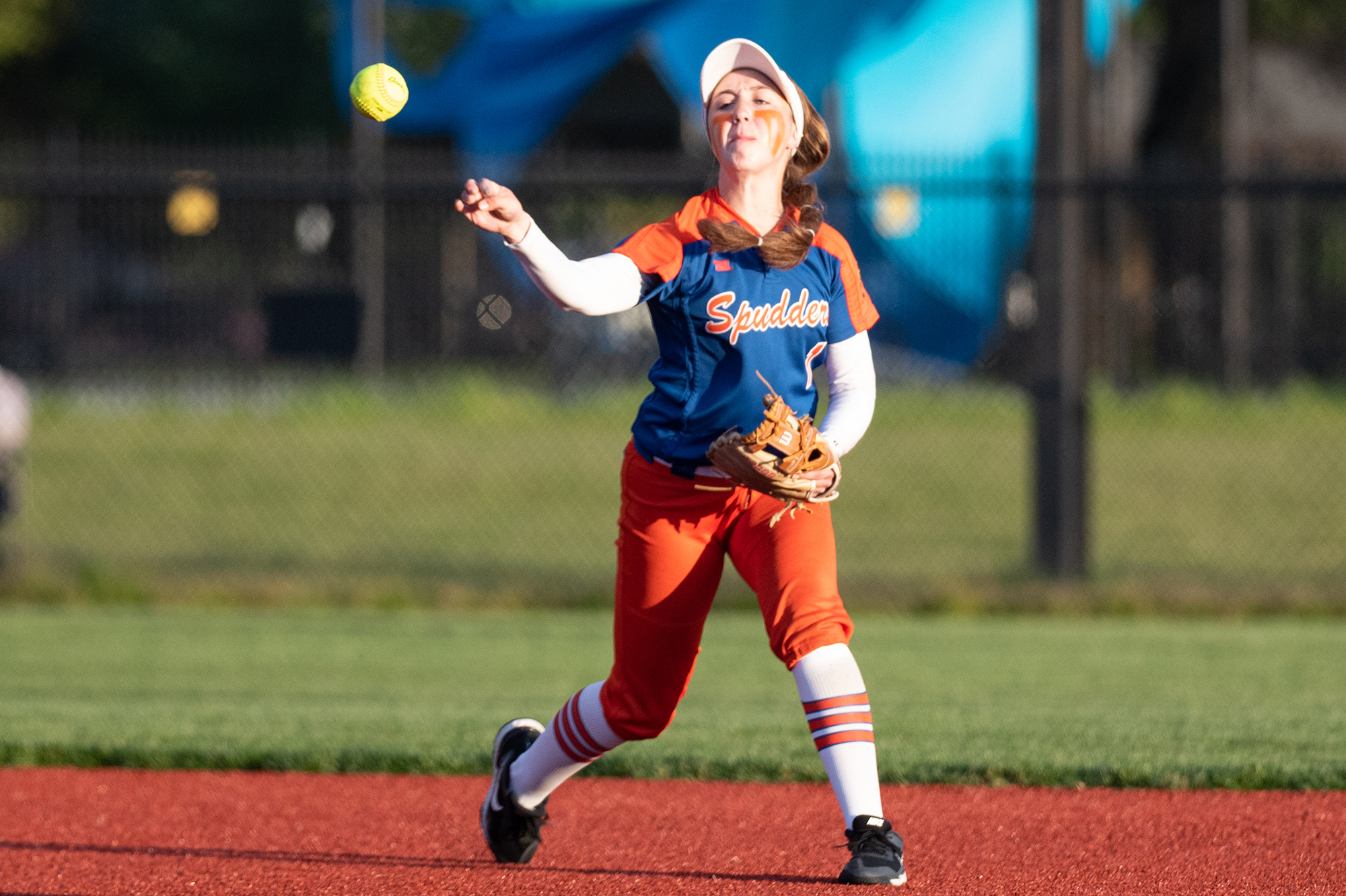 Ridgefield infielder Mallory Vancleave looks to make a throw to first for an out against W.F. West in the 2A District 4 tournament at Recreation Park on May 19, 2020..