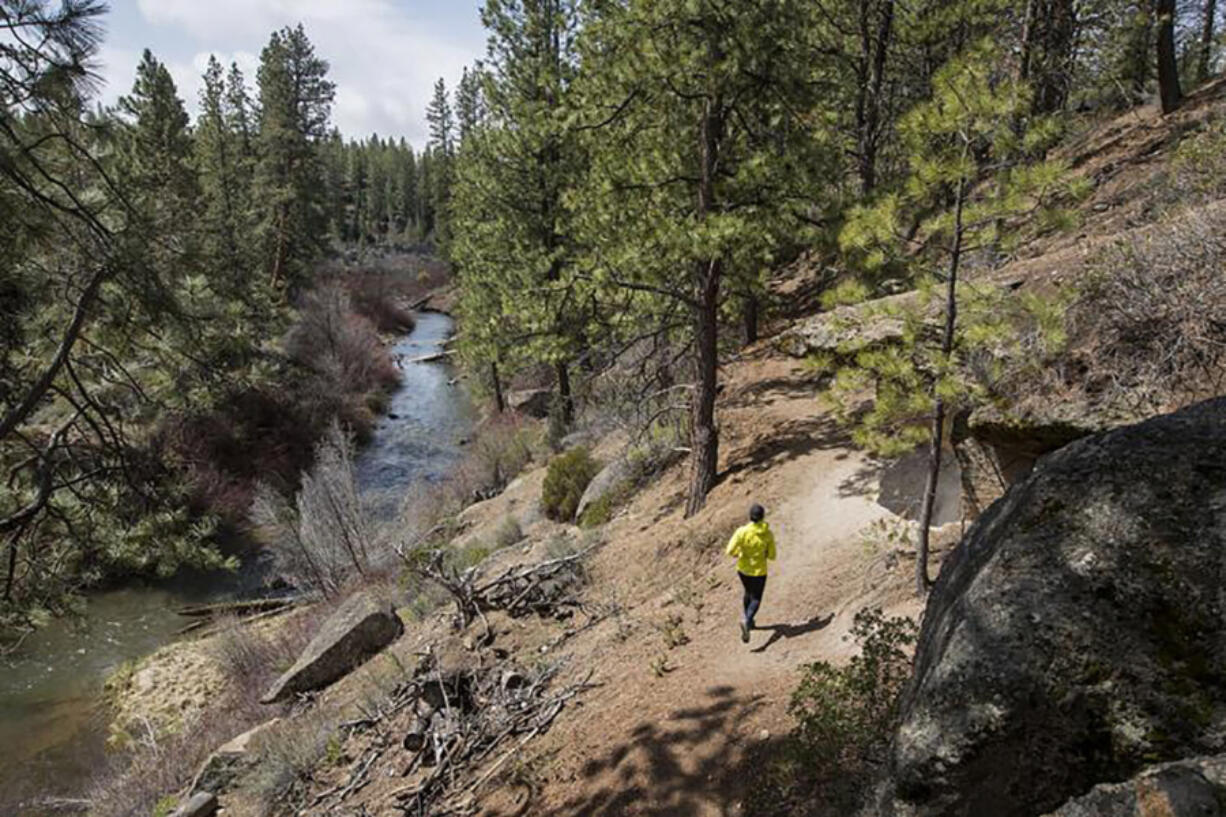 A runner makes their way along a section along the Deschutes River Trail between Meadow Camp and Dillon Falls in Oregon.